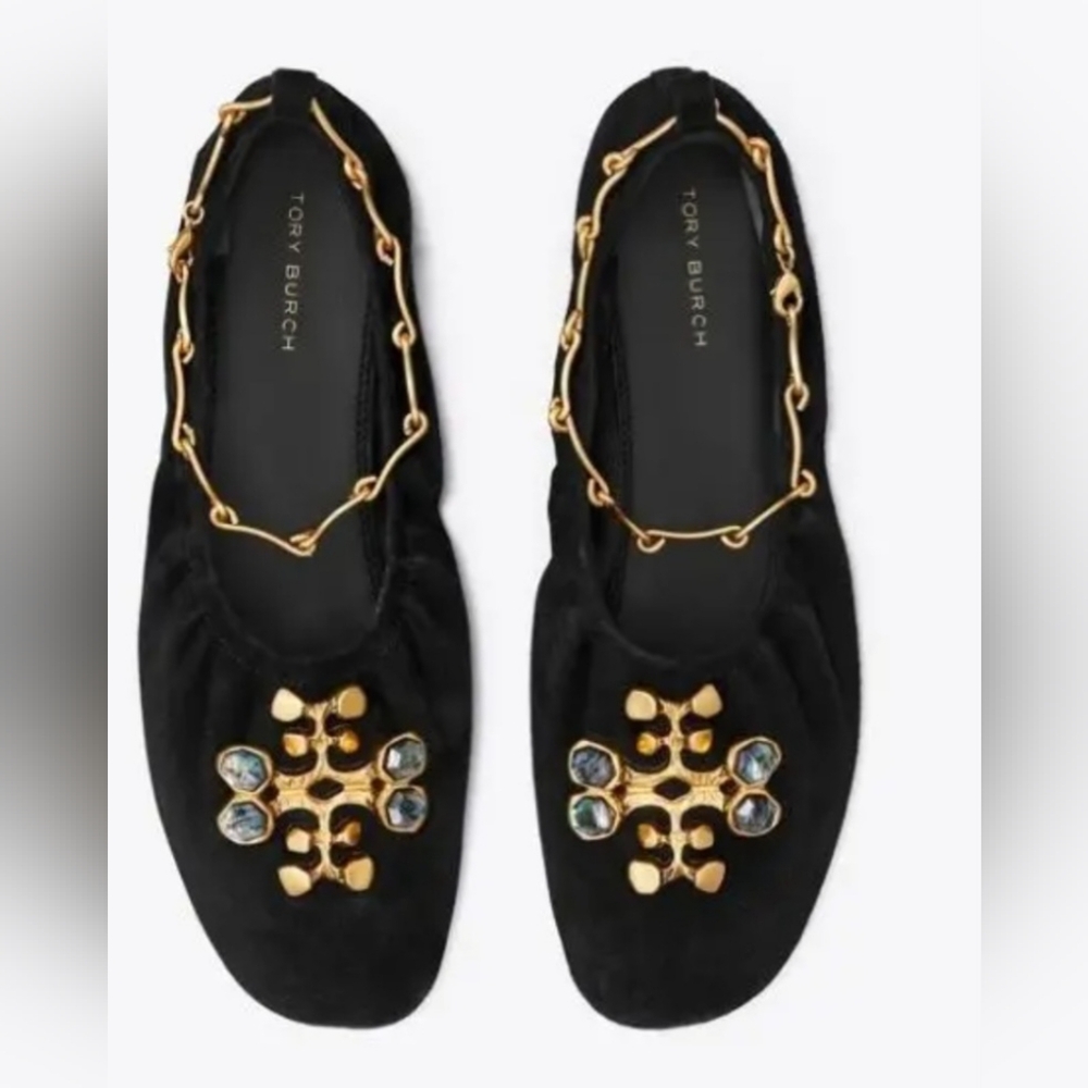 Tory Burch Black Ballet Flats with Gold Embellishments SIZE 8.5